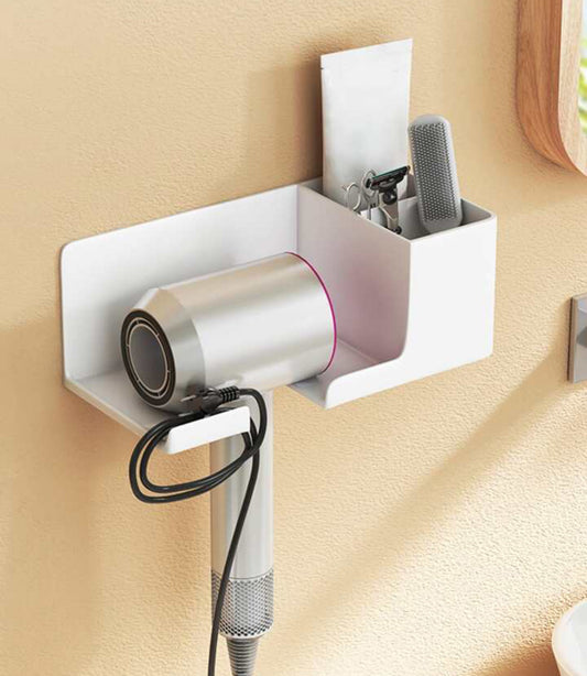 Wall-Mounted Hair Dryer Holder with Storage